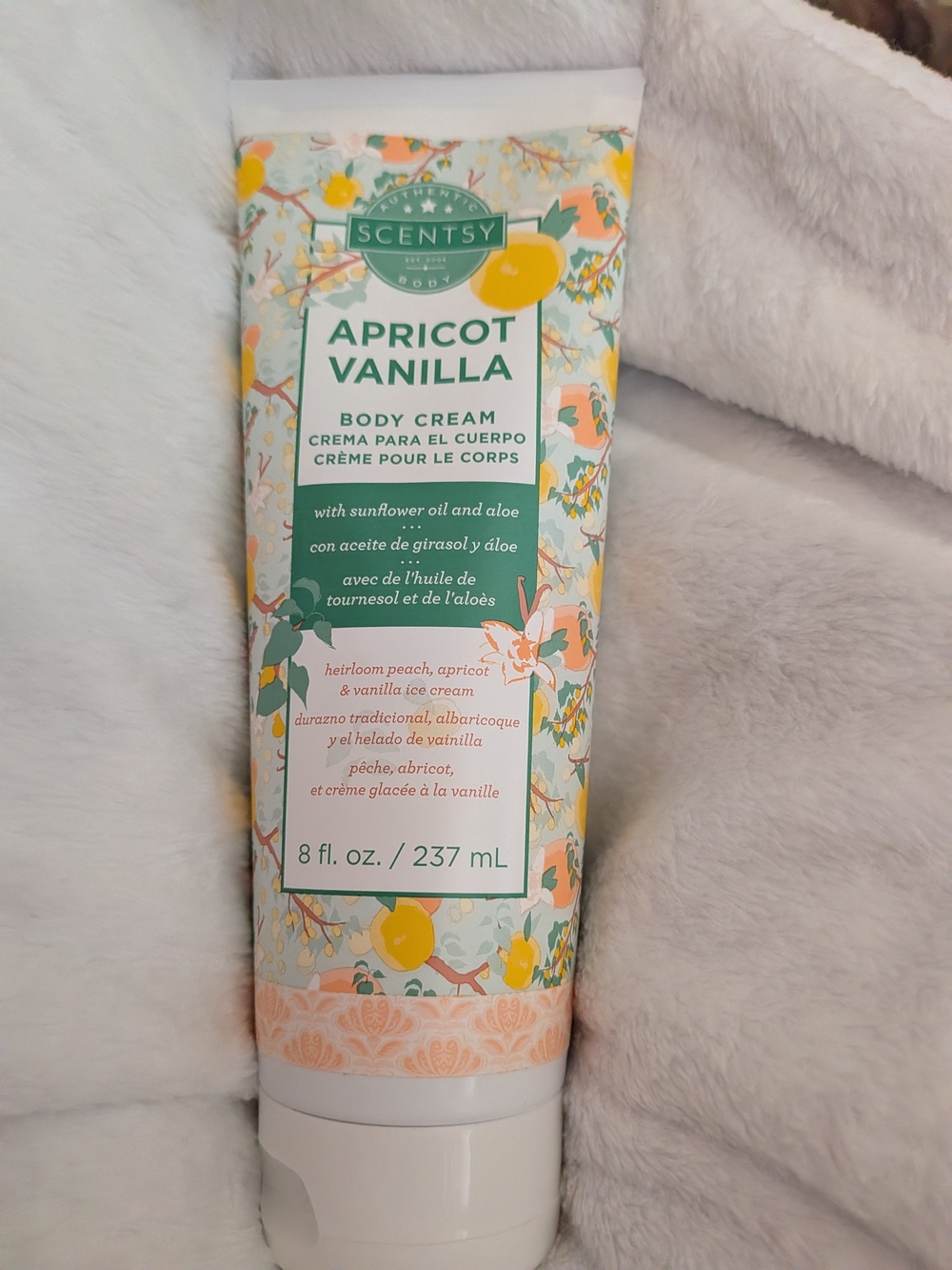 Scentsy Apricot Vanilla Body Cream - Peach, Yellow & Green Floral Tube